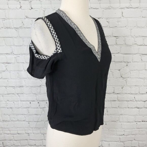 maje Cold Shoulder V-Neck Top Black White 1 S - Picture 2 of 6